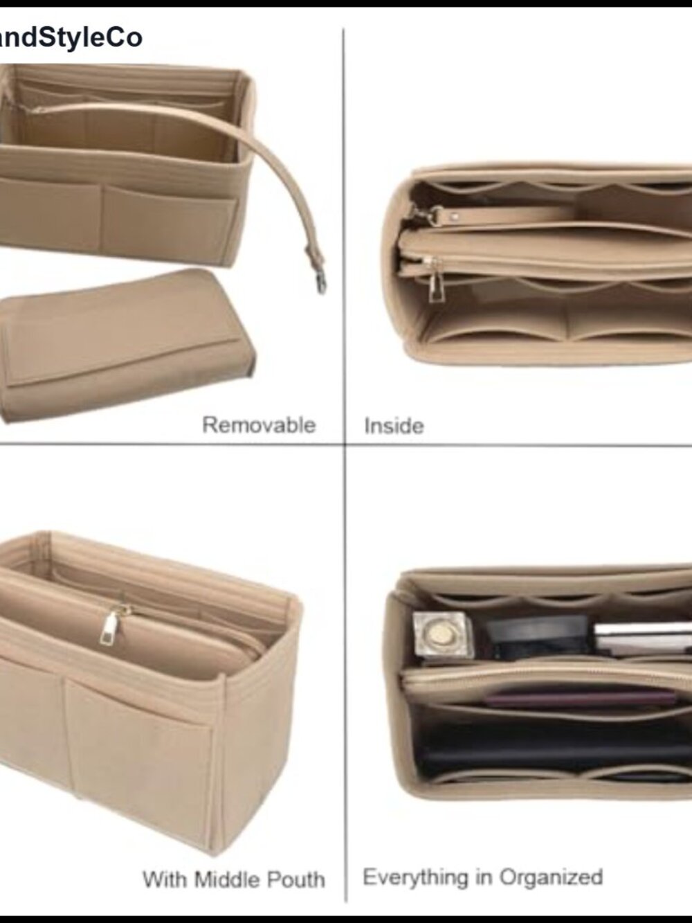 Felt Purse Organizer Insert Handbag Divider with 14 Compartments and Keychain - Picture 4 of 5
